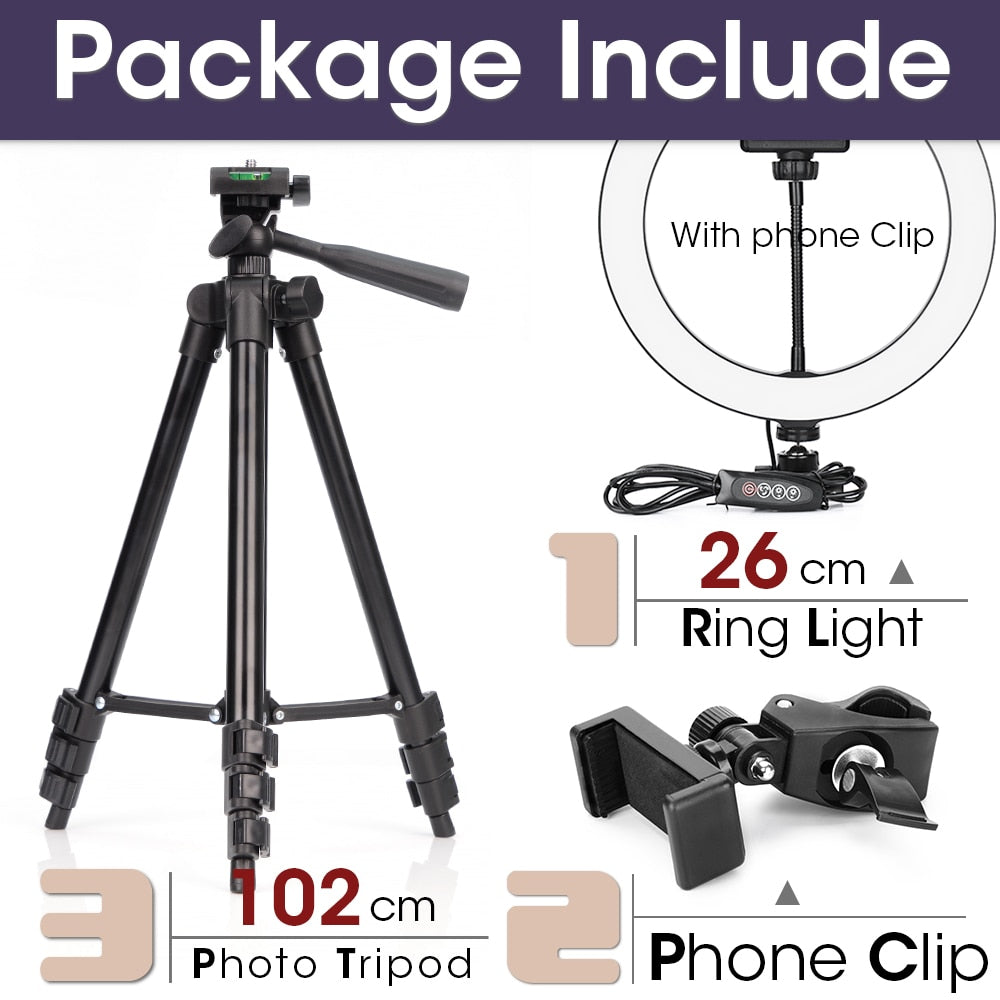 Aro de Luz LED Regulable para Cámara - Iluminación Profesional para Fotos y Vídeos