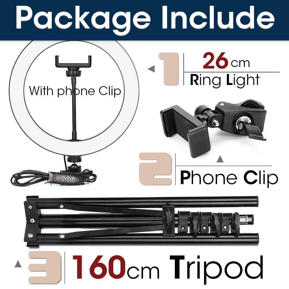 Aro de Luz LED Regulable para Cámara - Iluminación Profesional para Fotos y Vídeos