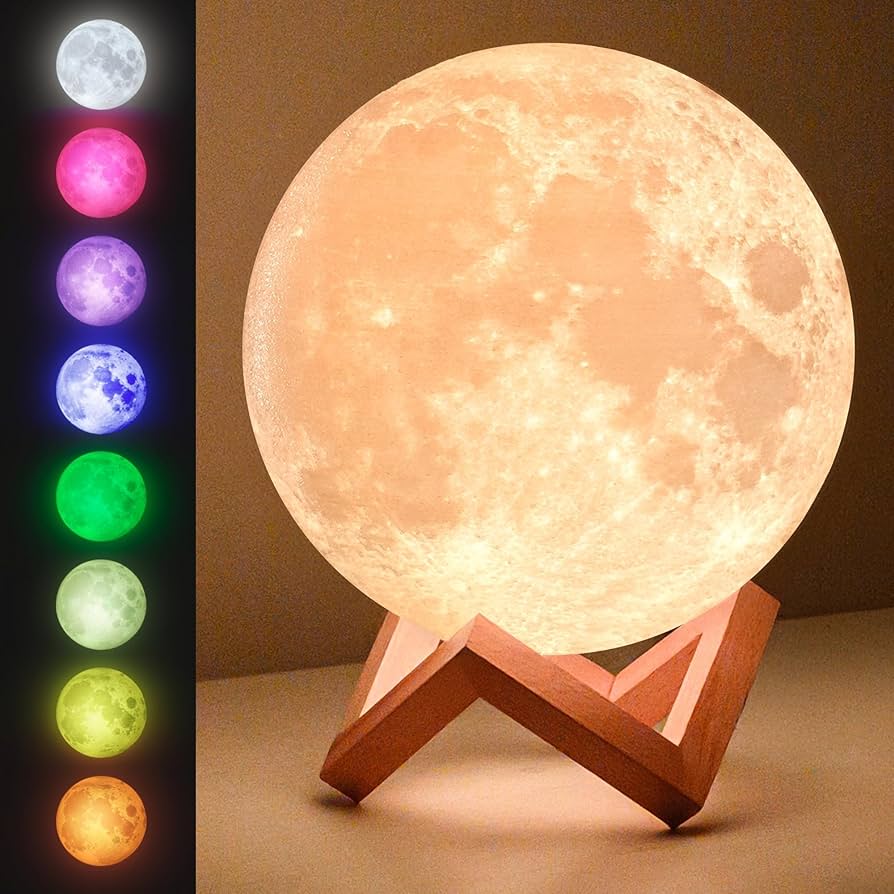 Lámpara LED Luna 3D – Luz Nocturna Táctil con Cambios de Color.