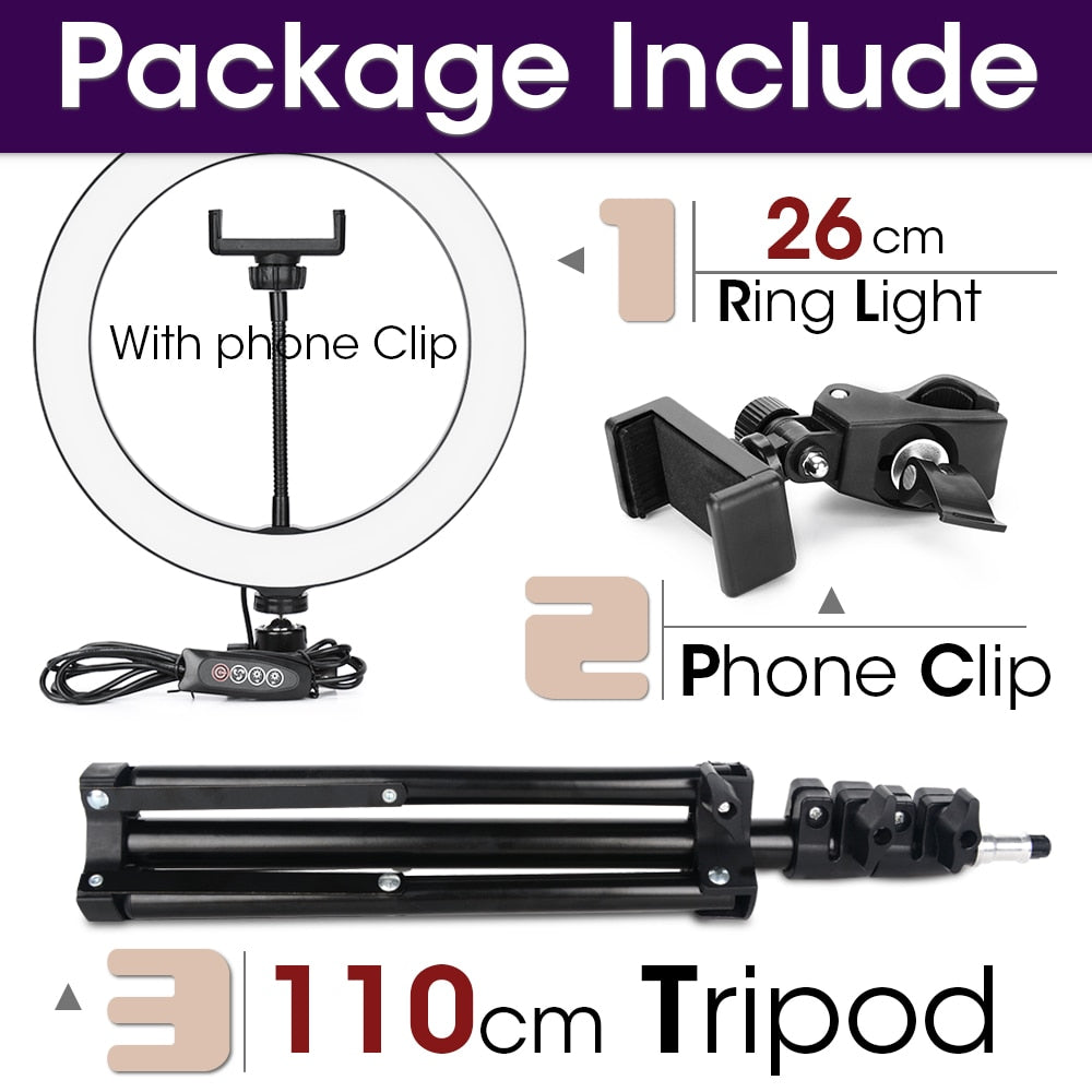 Aro de Luz LED Regulable para Cámara - Iluminación Profesional para Fotos y Vídeos