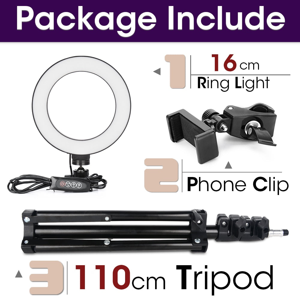 Aro de Luz LED Regulable para Cámara - Iluminación Profesional para Fotos y Vídeos